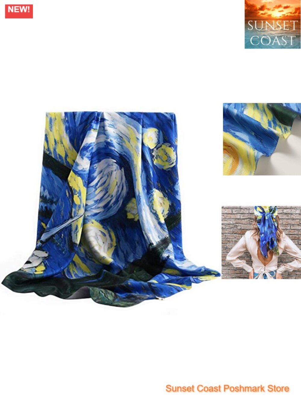 100% Mulberry Silk Scarf 35" Square Head Wrap with Gift Box
